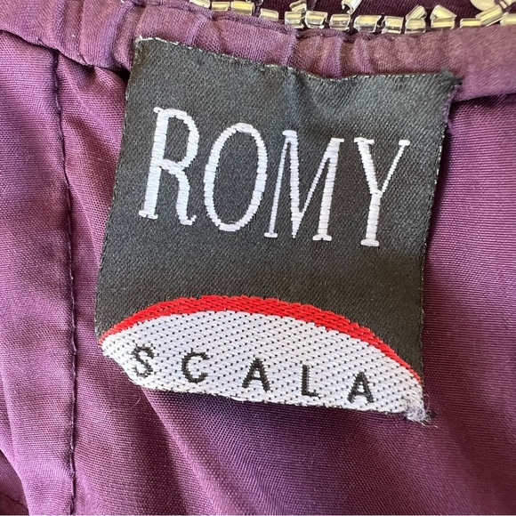 VTG 90s Romy Scala 100% Silk Beaded Formal Backless Maxi Dress Plum Purple Med - Picture 13 of 17